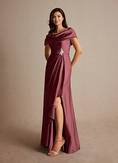 Azazie Branford Kleider für die Brautmutter A-Linie Plissee Stretch-Satin Kleid Merlot image8