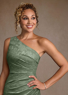 Azazie Joylin Mother of the Bride Dresses Matcha Trumpet One Shoulder Floral Burnout Dress image5