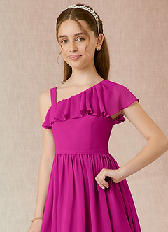 Azazie Mango Junior Fuchsia A-Line Ruched Chiffon Dress image4
