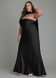 Azazie Saylor Brautjungfernkleider Meerjungfrau-Linie Schulterfrei Stretch-Satin Kleid Schwarz image16