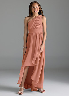 Azazie Mathilda Junior Vestido de Mai Tai de Gasa de Corte en A con Plisado image4