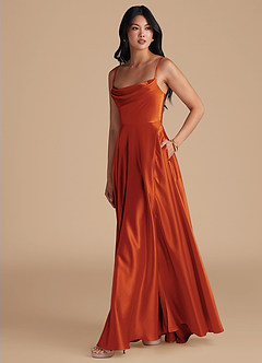 Azazie Elle Bridesmaid Dresses Paprika A-Line with Pockets Metallic Satin Dress image6