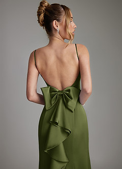 Azazie Zherra Bridesmaid Dresses Olive Mermaid Bow Stretch Satin Dress image7