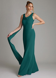 Azazie Jaya Bridesmaid Dresses Peacock Sheath Pleated Chiffon Dress image1