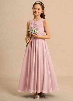 Azazie Ducky Girls Formal Flower Girl Dresses Powder Pink A-Line Pleated Chiffon Dress image6