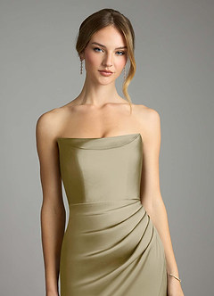 Azazie Leonis Bridesmaid Dresses Moss Green Mermaid Pleated Stretch Satin Convertible Dress image4