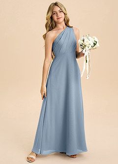 Azazie Phaedra Junior Dusty Blue A-Line Pleated Chiffon Dress image6