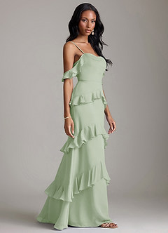 Azazie Chayla Final Sale Dusty Sage Sheath Off the Shoulder Chiffon Dress image6
