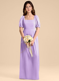 Azazie Briar Junior Vestido de Lila de Satén Elástico de Corte en A con Lazo image1