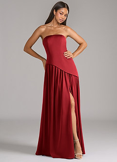 Azazie Adeline Bridesmaid Dresses Scarlet A-Line Strapless Stretch Satin Convertible Dress image4