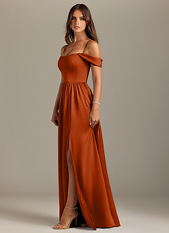 Azazie Calianna Bridesmaid Dresses Burnt Orange A-Line Off the Shoulder Stretch Satin Convertible Dress image6