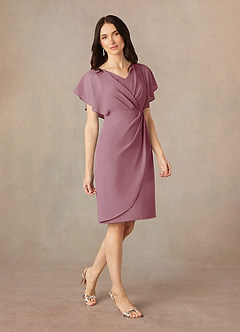 Azazie Julia Mother of the Bride Dresses Vintage Mauve Sheath V-Neck Pleated Chiffon Dress image2