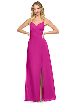 Azazie Davis Brautjungfernkleider A-Linie V-Hals Chiffon Kleid Fuchsia image2