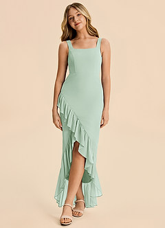 Azazie Reesie Junior Agave Sheath Ruched Chiffon Dress image3