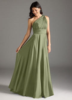 Azazie Charlize Bridesmaid Dresses Garden Sage A-Line One Shoulder Stretch Satin Dress image2