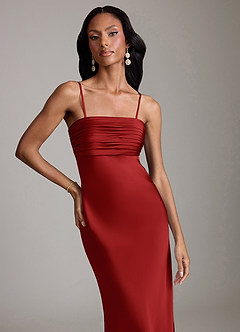 Azazie Saylor Jurken voor bruidsmeisjes Jurk van Stretch Satijn met Zeemeermin Strapless Granaatappel image3