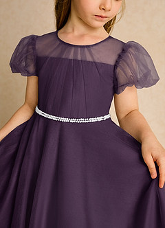 Azazie Duckie Abiti da Ragazza di Fiori Abito Principessa in Tulle Plissettato Prugna image6
