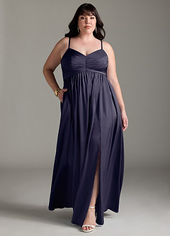 Azazie Alia Bridesmaid Dresses Stormy A-Line Pleated Stretch Satin Dress image10