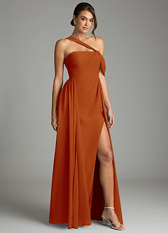 Azazie Kassandra Bridesmaid Dresses Paprika A-Line Off the Shoulder Chiffon Dress image5