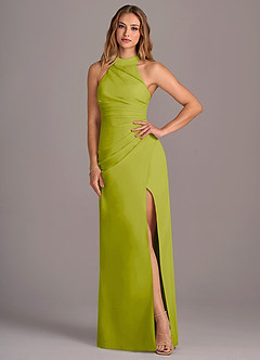 Azazie Jemma Jurken voor bruidsmeisjes Jurk van Chiffon met Kolom Geplooid Citroengras image4