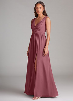 Azazie Tanicia Bridesmaid Dresses Desert Rose A-Line Pleated Chiffon Dress image2