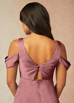 Azazie Rhea Maternity Bridesmaid Dresses A-Line Off-The-Shouler Pleated Stretch Satin Floor-Length Dress image7