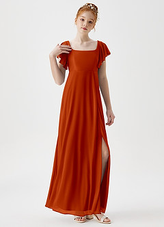Azazie Bondi Junior A-Linie Seitliche Cut-Outs Gittergewebe Kleid Paprika image5