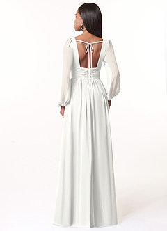 Azazie Norah Abiti da Damigella Abito A-Line in Chiffon con Maniche lunghe e Scollo a V Bianco image2