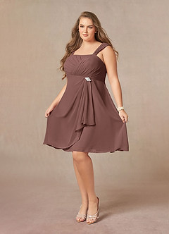 Azazie Olivia Vestidos para mãe da noiva Vestido Café Expresso de Chiffon de Linha A com Plissado image10