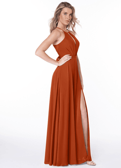 Azazie Evalleen Bridesmaid Dresses Burnt Orange A-Line Pleated Chiffon Dress image5
