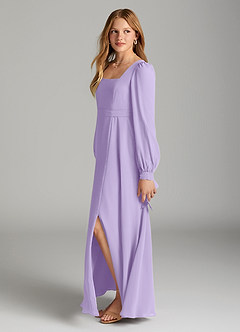 Azazie Leonia Junior Lilac A-Line with Pockets Chiffon Dress image3