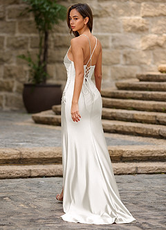 Lustre Blanco Vestido de fiesta de satén image4