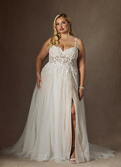Azazie Florian Hochzeitskleider A-Linie V-Hals Pailletten Tüll Kleid Diamantweiß Nude image8