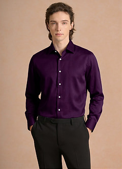 front Julian Grape Stretch Satin Dress Shirt