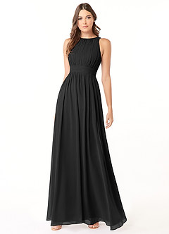 Azazie Luz Abiti da Damigella Abito A-Line in Chiffon Pizzo Nero image3