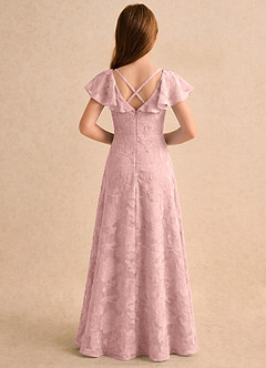 Azazie Narin Girls Formal Blumenmädchenkleider A-Linie mit ärmel Blumen-Burnout Kleid Puderrosa image2