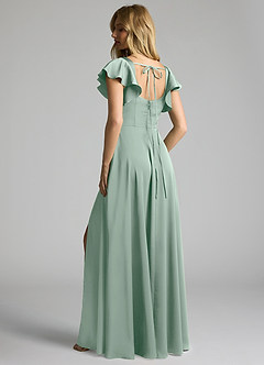 Azazie Bondi Bridesmaid Dresses Agave A-Line Bow Stretch Satin Dress image3