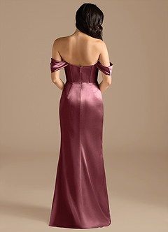 Azazie Lynden Bridesmaid Dresses Desert Rose Sheath Off the Shoulder Metallic Satin Convertible Dress image5