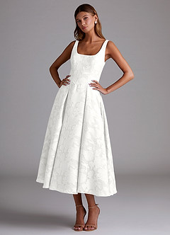 Azazie Amalie Bridesmaid Dresses White A-Line Pleated Floral Burnout Dress image1