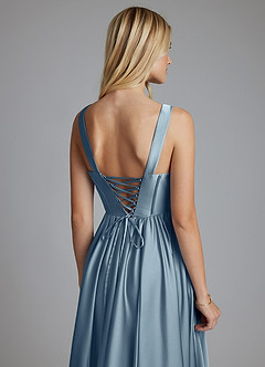 Azazie Delmie Bridesmaid Dresses Dusty Blue A-Line Corset Stretch Satin Dress image3