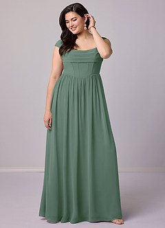 Barbie ♥ Azazie Bridesmaid Dresses Eucalyptus A-Line Corset Chiffon Dress image9
