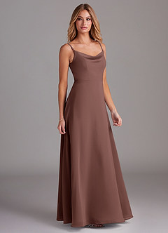 Azazie Daenerys At-home Try On Dresses Champagne Rose A-Line Cowl Chiffon Dress image5