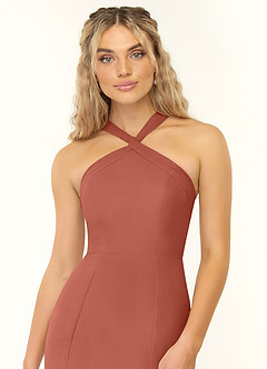 Azazie Rue Abiti da Damigella Abito A-Line in Chiffon con Scollo Halter Argilla image6