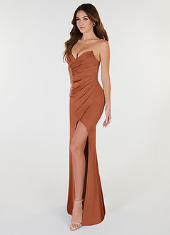 Azazie Yola Bridesmaid Dresses Cedar Rose Sheath V-Neck Pleated Stretch Satin Convertible Dress image3