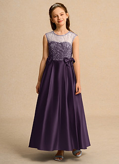 Azazie Candy Girl Blumenmädchenkleider Ballkleid Schleifen Matte Satin Kleid Pflaume image6