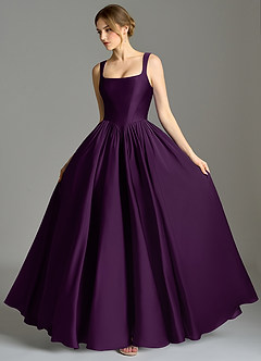 Azazie Verina Bridesmaid Dresses Grape A-Line Pleated Stretch Satin Dress image4