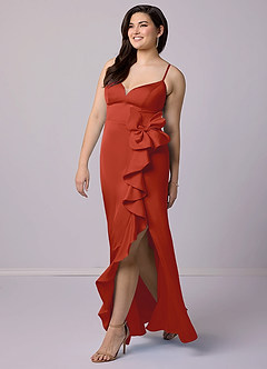 Barbie ♥ Azazie Final Sale Bronzer Sheath Bow Stretch Satin Dress image6