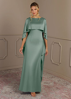 Azazie Eli Mère de la mariée Robes Robe Fourreau en Satin extensible Col de bateau Sauge D'argent image4