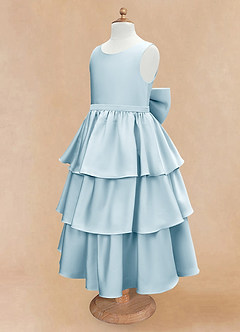 Azazie Margie Flower Girl Dresses Sky Blue A-Line Bow Stretch Satin Dress image6