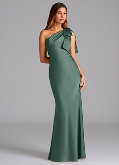 Azazie Yuanna Bridesmaid Dresses Eucalyptus Mermaid One Shoulder Stretch Satin Dress image5